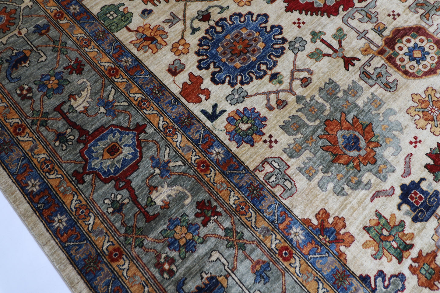 362 x 452 cm |  floral beige large Area Rug Afghan Hand Knotted veg Dye Wool carpet