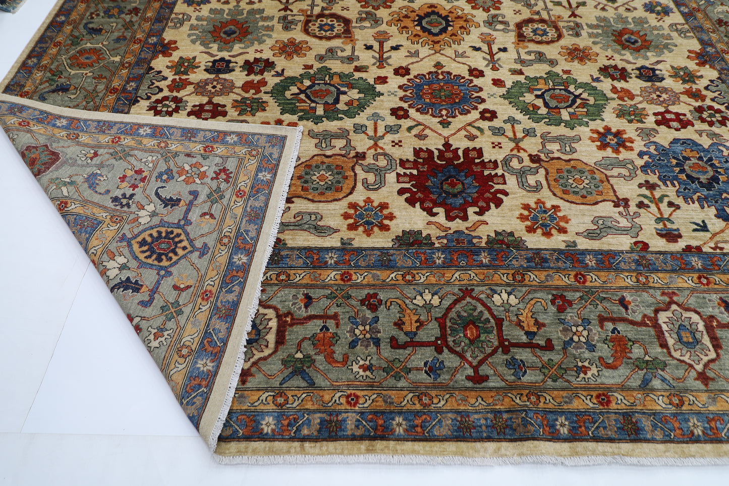 362 x 452 cm |  floral beige large Area Rug Afghan Hand Knotted veg Dye Wool carpet