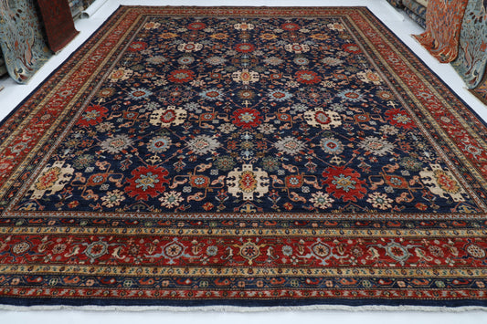 368 x 450 cm |  floral Tribal Blue large Area Rug Afghan Hand Knotted veg Dye Wool carpet