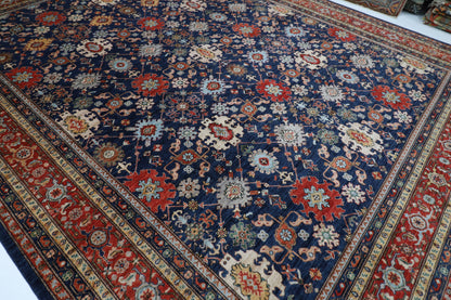368 x 450 cm |  floral Tribal Blue large Area Rug Afghan Hand Knotted veg Dye Wool carpet