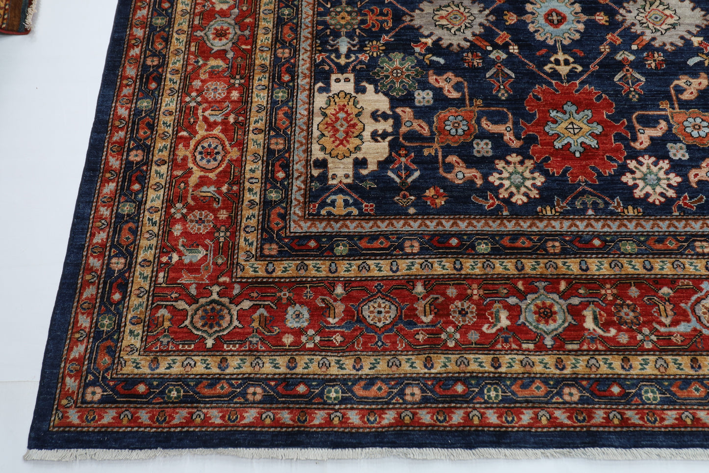 368 x 450 cm |  floral Tribal Blue large Area Rug Afghan Hand Knotted veg Dye Wool carpet