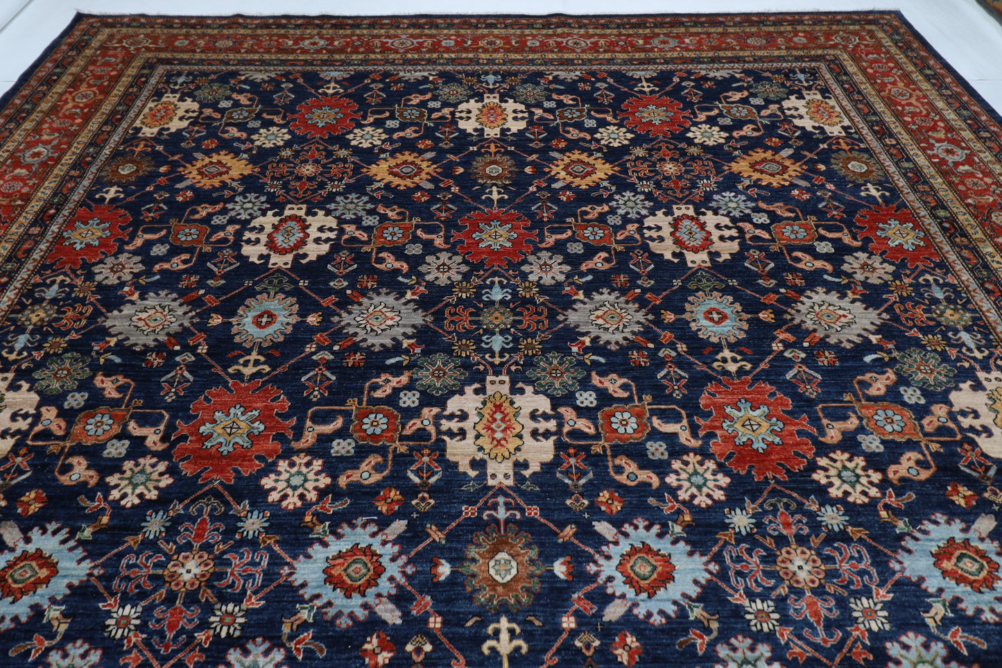 368 x 450 cm |  floral Tribal Blue large Area Rug Afghan Hand Knotted veg Dye Wool carpet