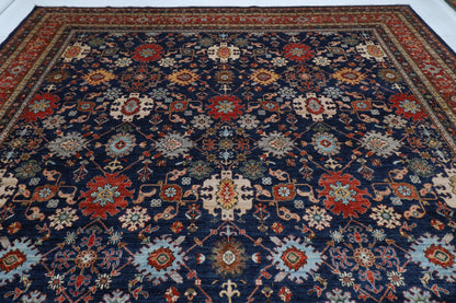 368 x 450 cm |  floral Tribal Blue large Area Rug Afghan Hand Knotted veg Dye Wool carpet