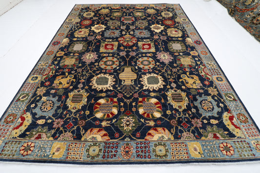 270 x 358 cm | Serapi Navy Blue Area Rug Afghan Hand Knotted Veg Dye Wool carpet