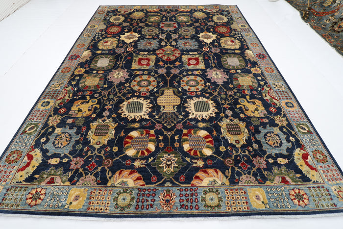 270 x 358 cm | Serapi Navy Blue Area Rug Afghan Hand Knotted Veg Dye Wool carpet