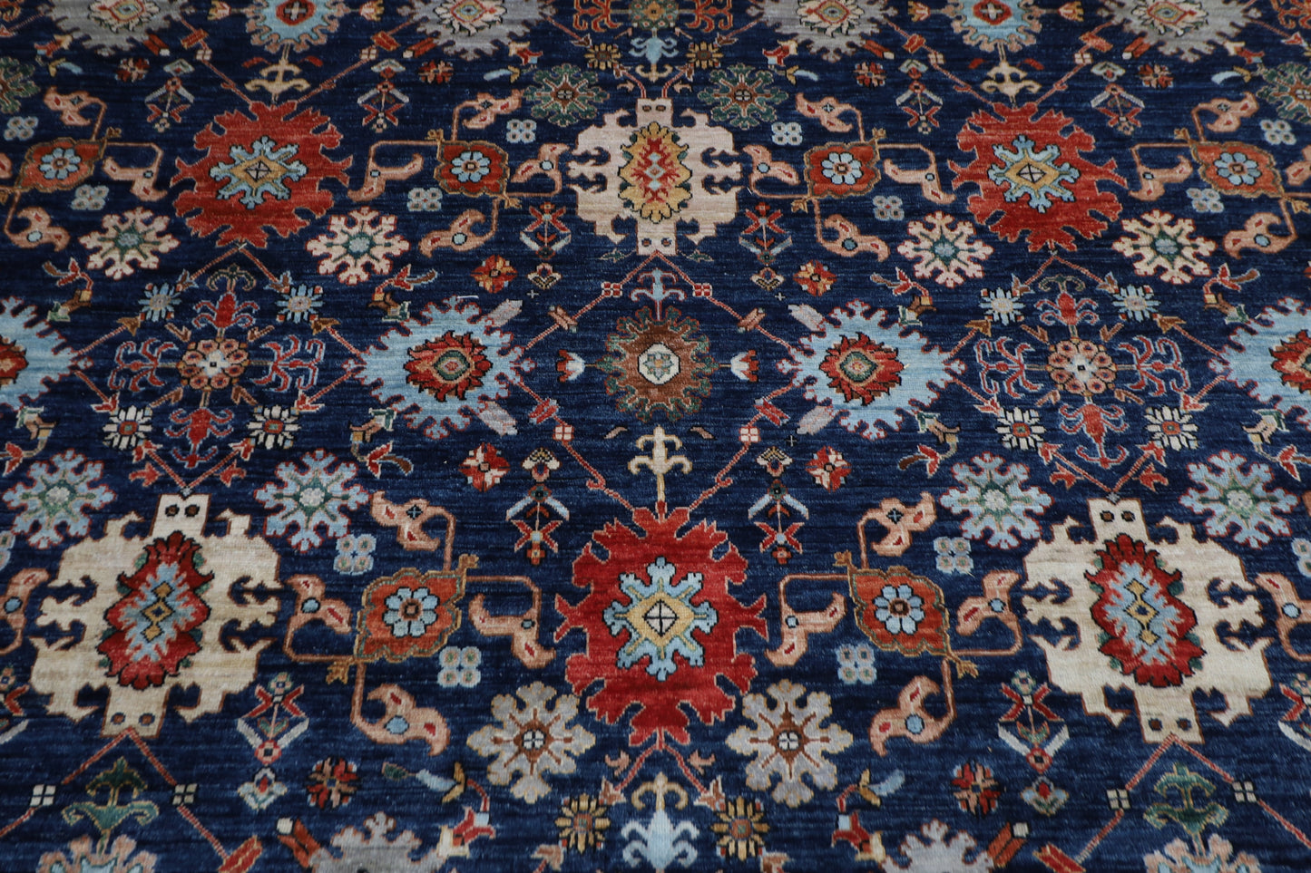 368 x 450 cm |  floral Tribal Blue large Area Rug Afghan Hand Knotted veg Dye Wool carpet
