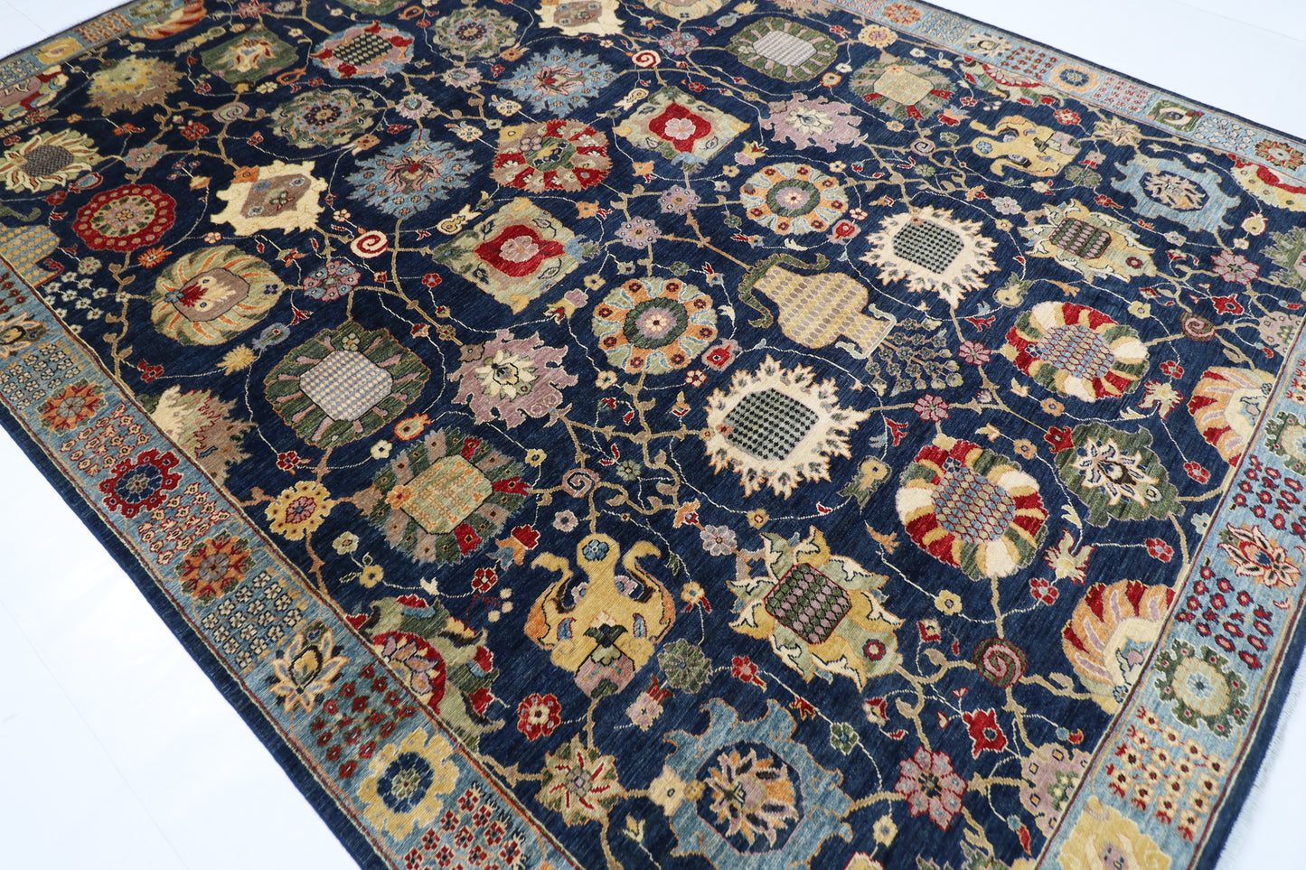 270 x 358 cm | Serapi Navy Blue Area Rug Afghan Hand Knotted Veg Dye Wool carpet