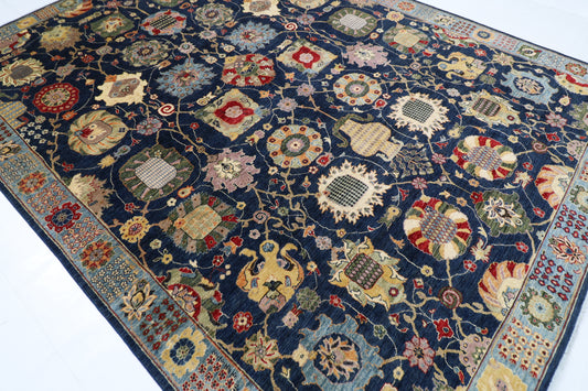 270 x 358 cm | Serapi Navy Blue Area Rug Afghan Hand Knotted Veg Dye Wool carpet