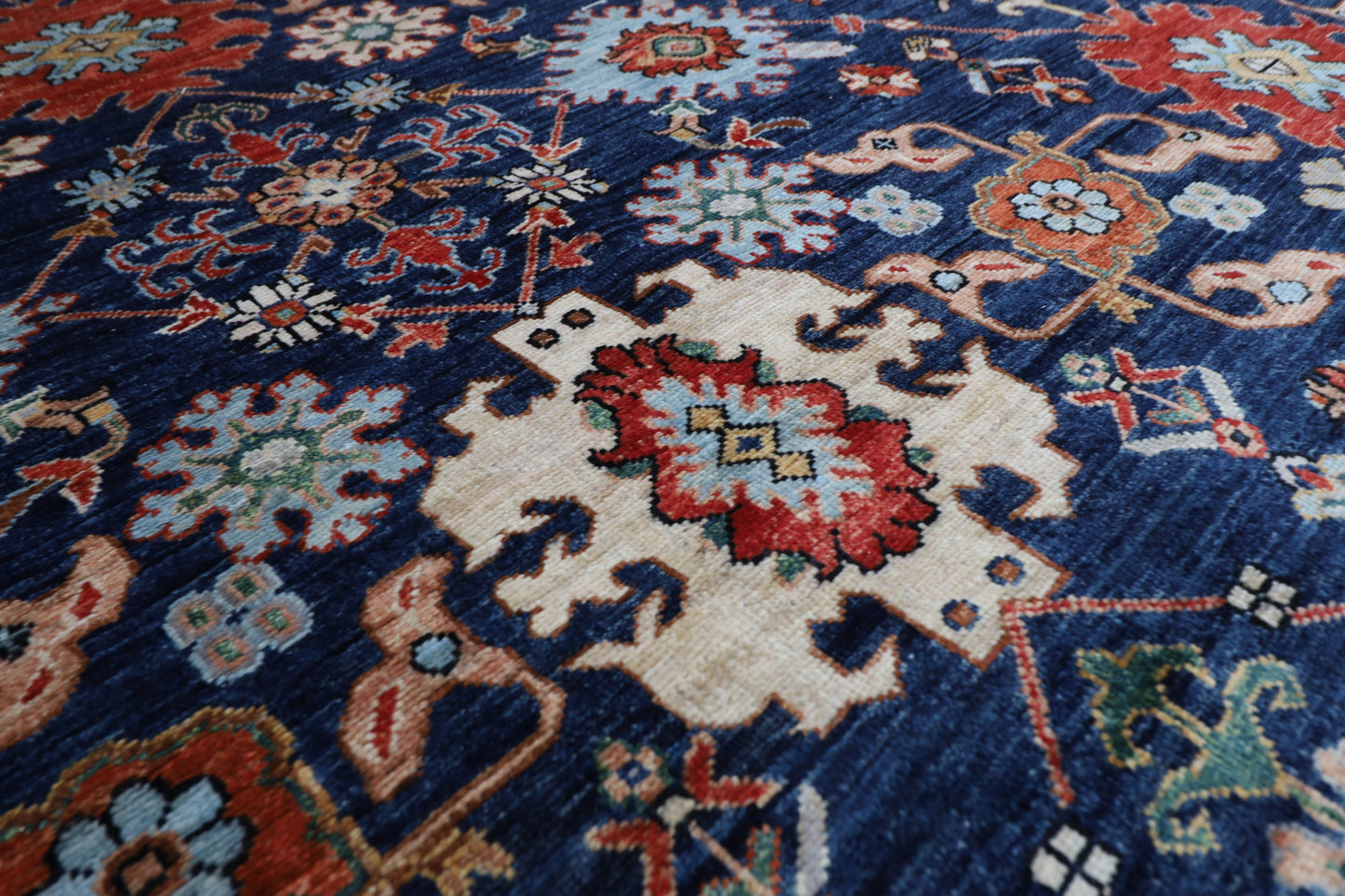 368 x 450 cm |  floral Tribal Blue large Area Rug Afghan Hand Knotted veg Dye Wool carpet