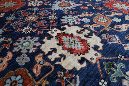 368 x 450 cm |  floral Tribal Blue large Area Rug Afghan Hand Knotted veg Dye Wool carpet