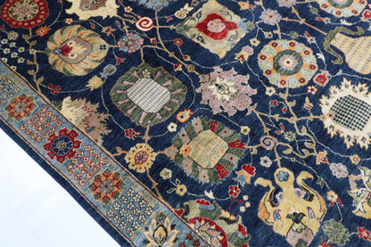 270 x 358 cm | Serapi Navy Blue Area Rug Afghan Hand Knotted Veg Dye Wool carpet