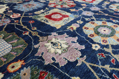 270 x 358 cm | Serapi Navy Blue Area Rug Afghan Hand Knotted Veg Dye Wool carpet