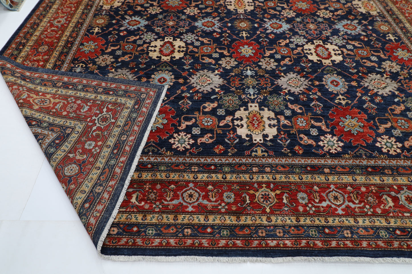 368 x 450 cm |  floral Tribal Blue large Area Rug Afghan Hand Knotted veg Dye Wool carpet