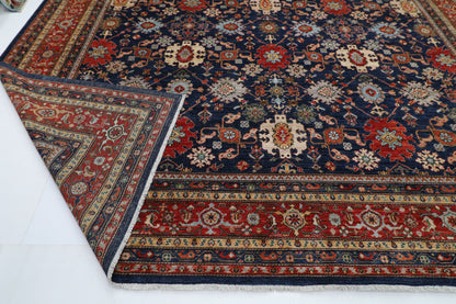 368 x 450 cm |  floral Tribal Blue large Area Rug Afghan Hand Knotted veg Dye Wool carpet