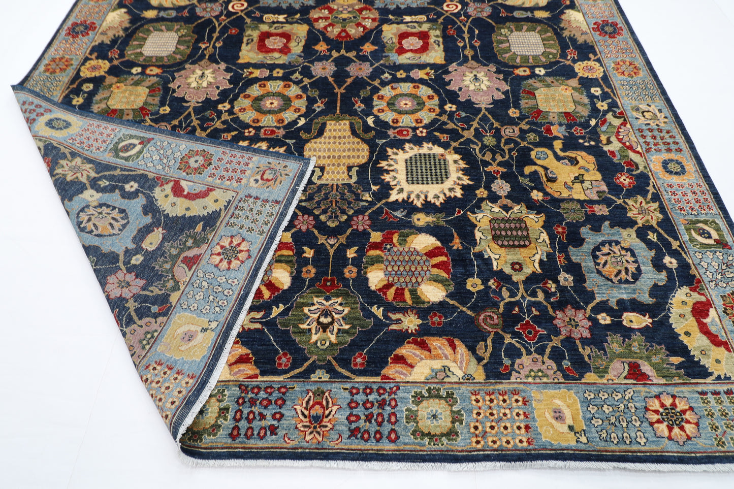 270 x 358 cm | Serapi Navy Blue Area Rug Afghan Hand Knotted Veg Dye Wool carpet