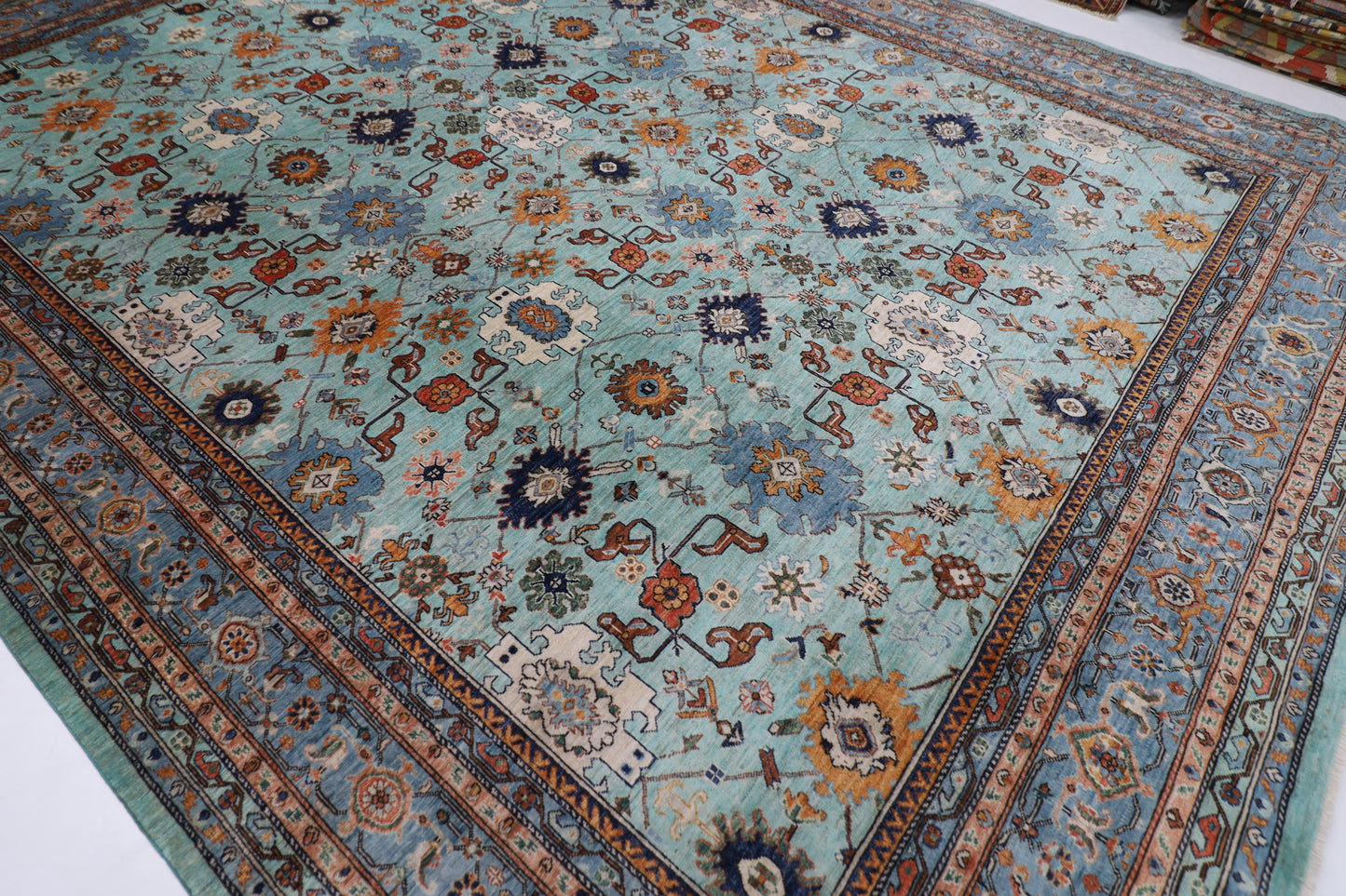 357 x 446 cm |  floral Tribal large Area Rug Afghan Hand Knotted veg Dye Wool carpet