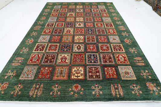 256 x 350 cm | Oriental Geometric Green Area Rug Afghan Hand Knotted Veg Dye Wool carpet