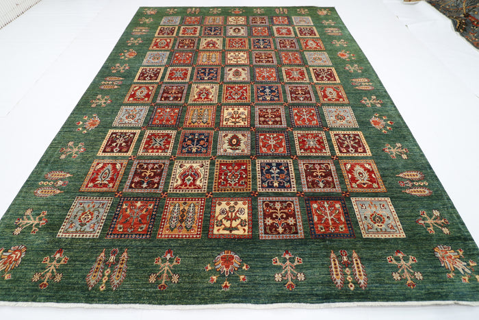 256 x 350 cm | Oriental Geometric Green Area Rug Afghan Hand Knotted Veg Dye Wool carpet