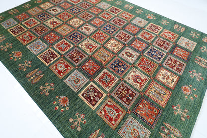 256 x 350 cm | Oriental Geometric Green Area Rug Afghan Hand Knotted Veg Dye Wool carpet