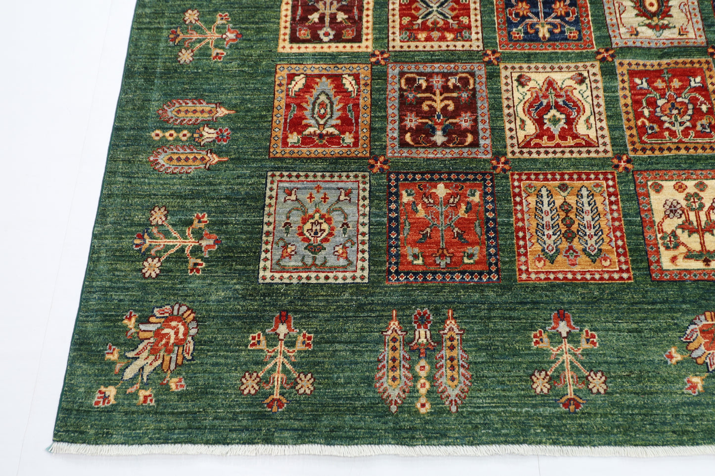 256 x 350 cm | Oriental Geometric Green Area Rug Afghan Hand Knotted Veg Dye Wool carpet