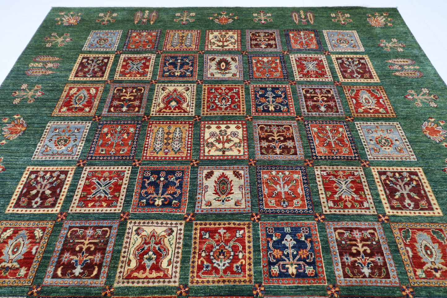 256 x 350 cm | Oriental Geometric Green Area Rug Afghan Hand Knotted Veg Dye Wool carpet
