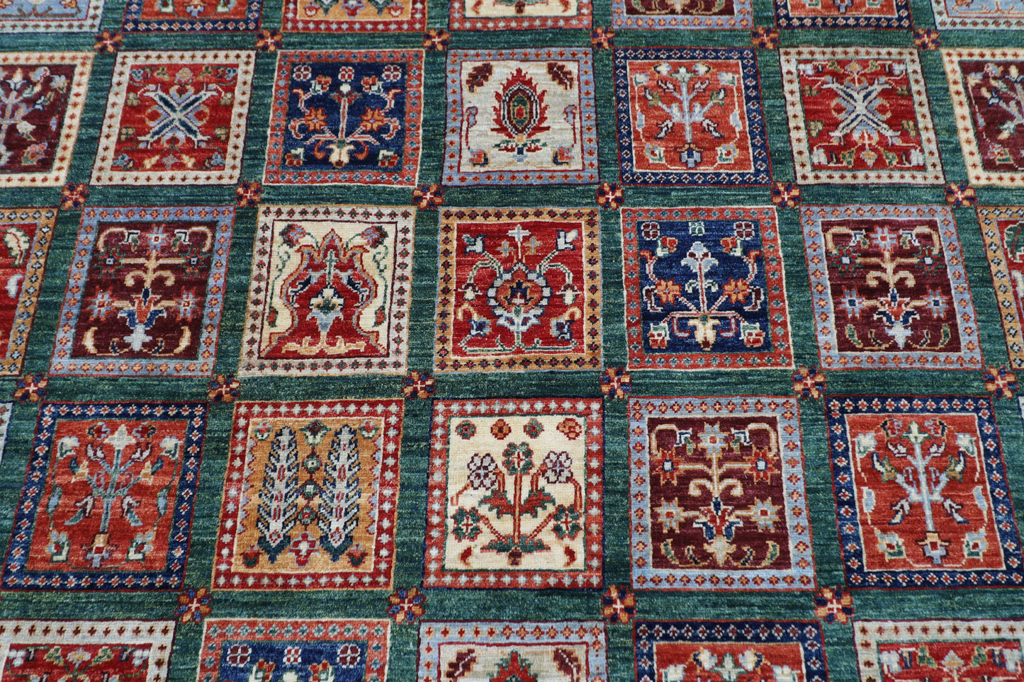 256 x 350 cm | Oriental Geometric Green Area Rug Afghan Hand Knotted Veg Dye Wool carpet