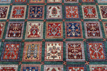 256 x 350 cm | Oriental Geometric Green Area Rug Afghan Hand Knotted Veg Dye Wool carpet