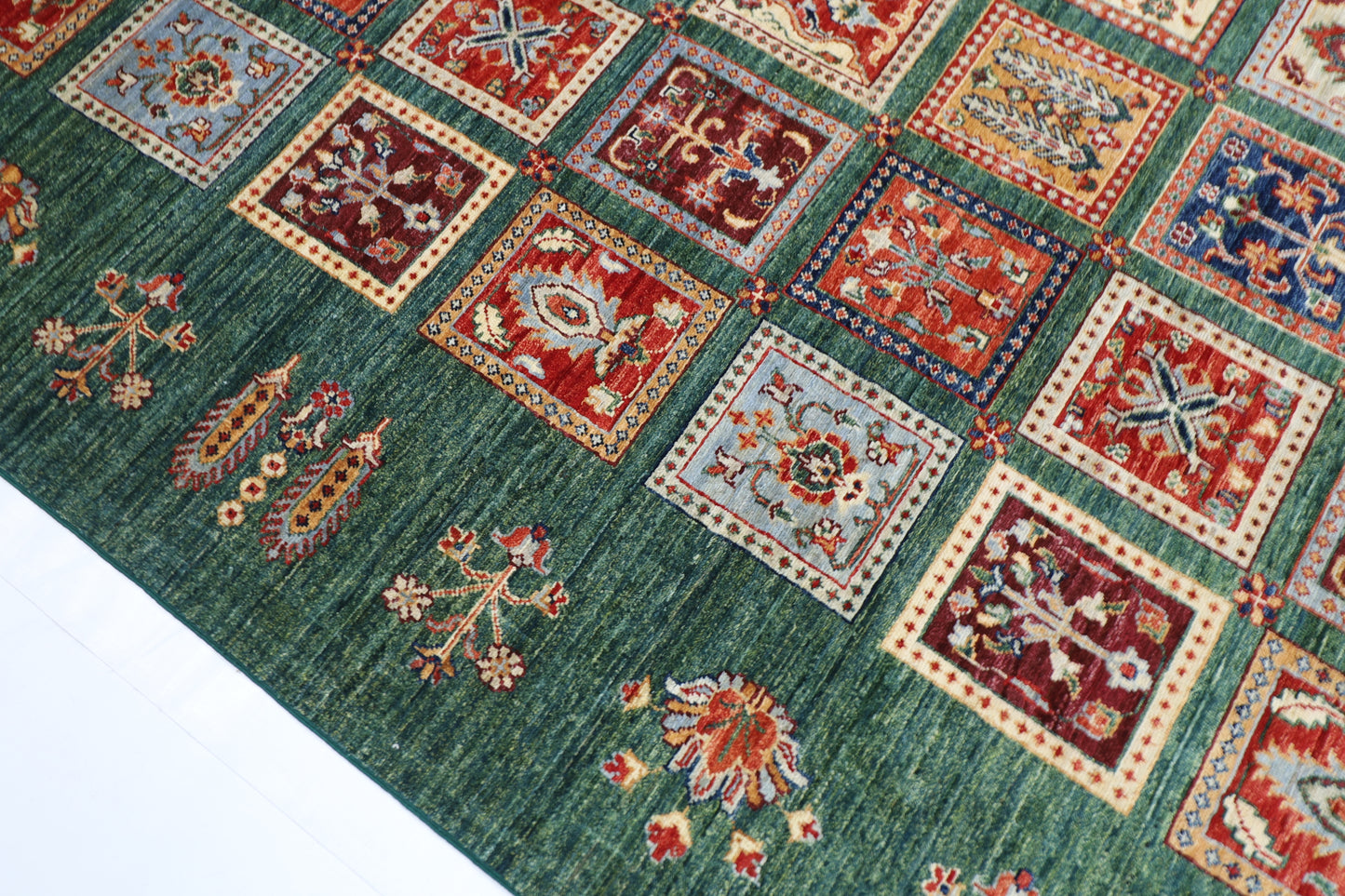 256 x 350 cm | Oriental Geometric Green Area Rug Afghan Hand Knotted Veg Dye Wool carpet