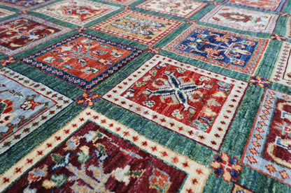 256 x 350 cm | Oriental Geometric Green Area Rug Afghan Hand Knotted Veg Dye Wool carpet