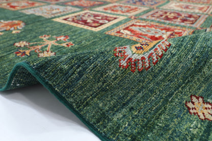256 x 350 cm | Oriental Geometric Green Area Rug Afghan Hand Knotted Veg Dye Wool carpet