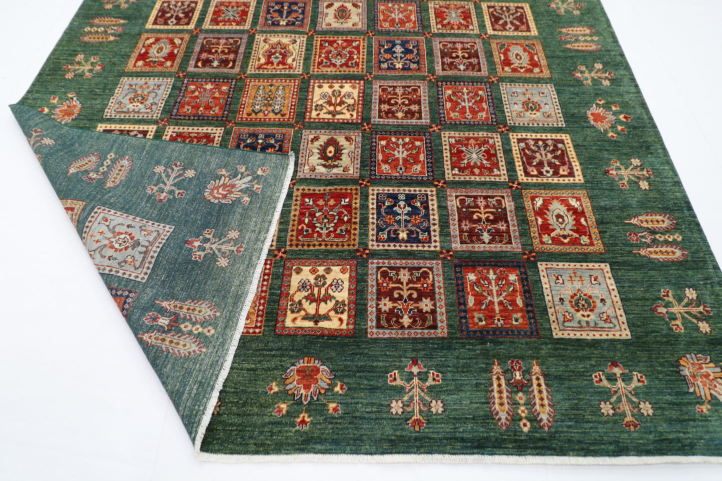 256 x 350 cm | Oriental Geometric Green Area Rug Afghan Hand Knotted Veg Dye Wool carpet