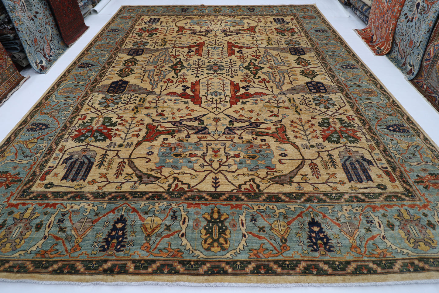 353 x 444 cm |  Bidjar BeigeTribal large Area Rug Afghan Hand Knotted veg Dye Wool carpet