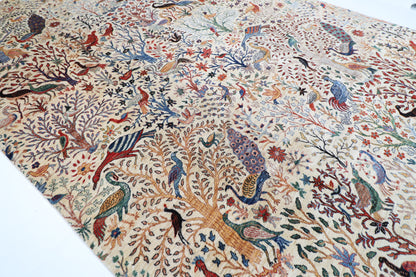 302 x 419 cm | Oriental birds beige Area Rug Afghan Hand Knotted Veg Dye Wool carpet