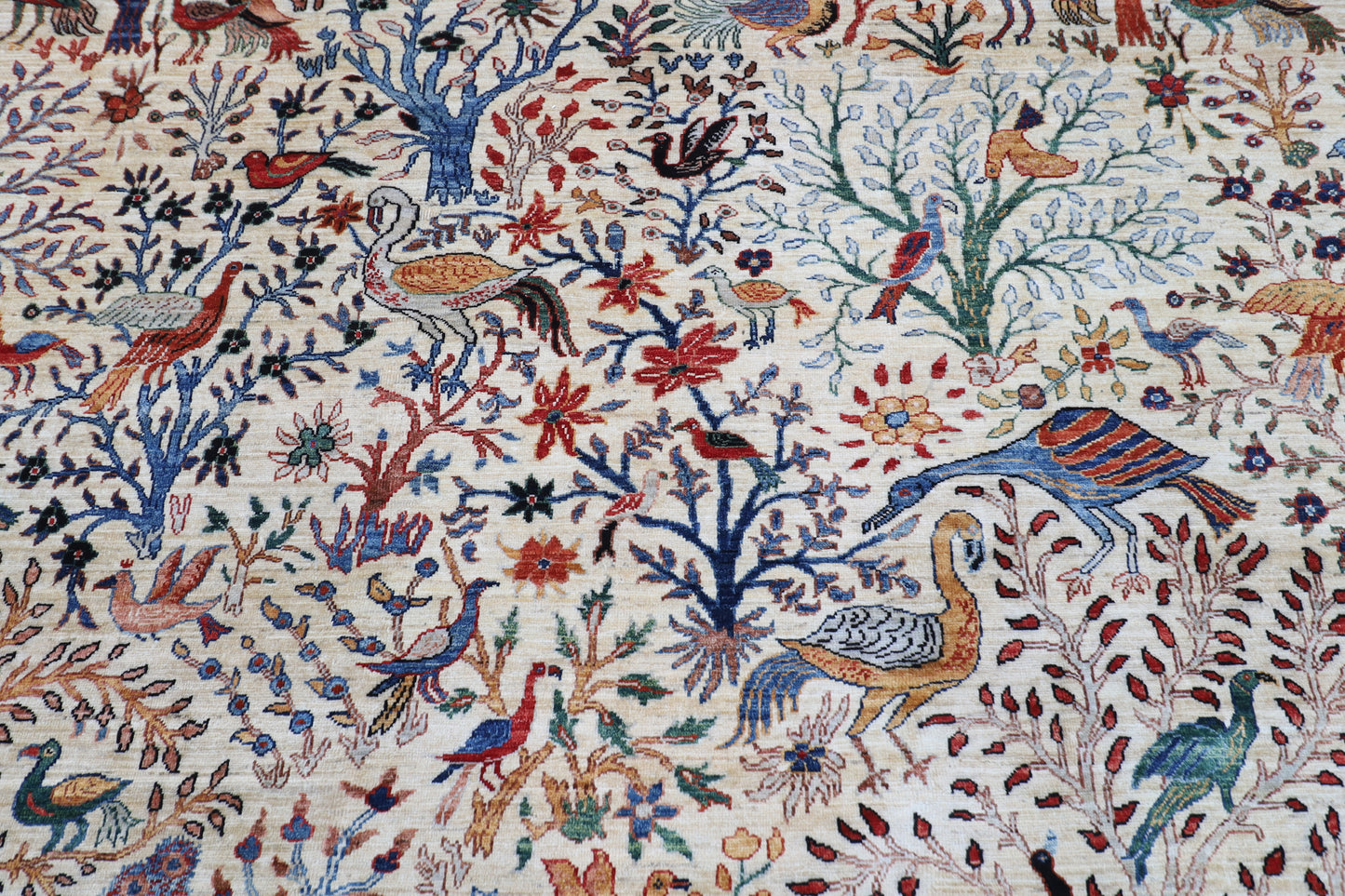 302 x 419 cm | Oriental birds beige Area Rug Afghan Hand Knotted Veg Dye Wool carpet