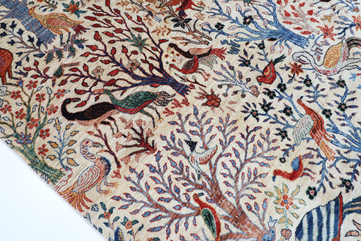 302 x 419 cm | Oriental birds beige Area Rug Afghan Hand Knotted Veg Dye Wool carpet