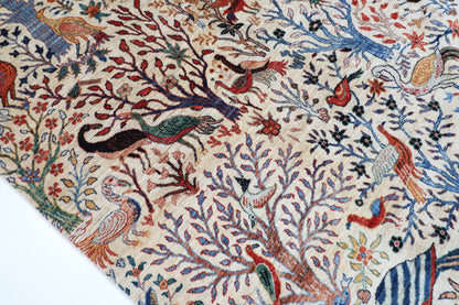 302 x 419 cm | Oriental birds beige Area Rug Afghan Hand Knotted Veg Dye Wool carpet