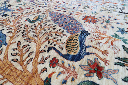 302 x 419 cm | Oriental birds beige Area Rug Afghan Hand Knotted Veg Dye Wool carpet