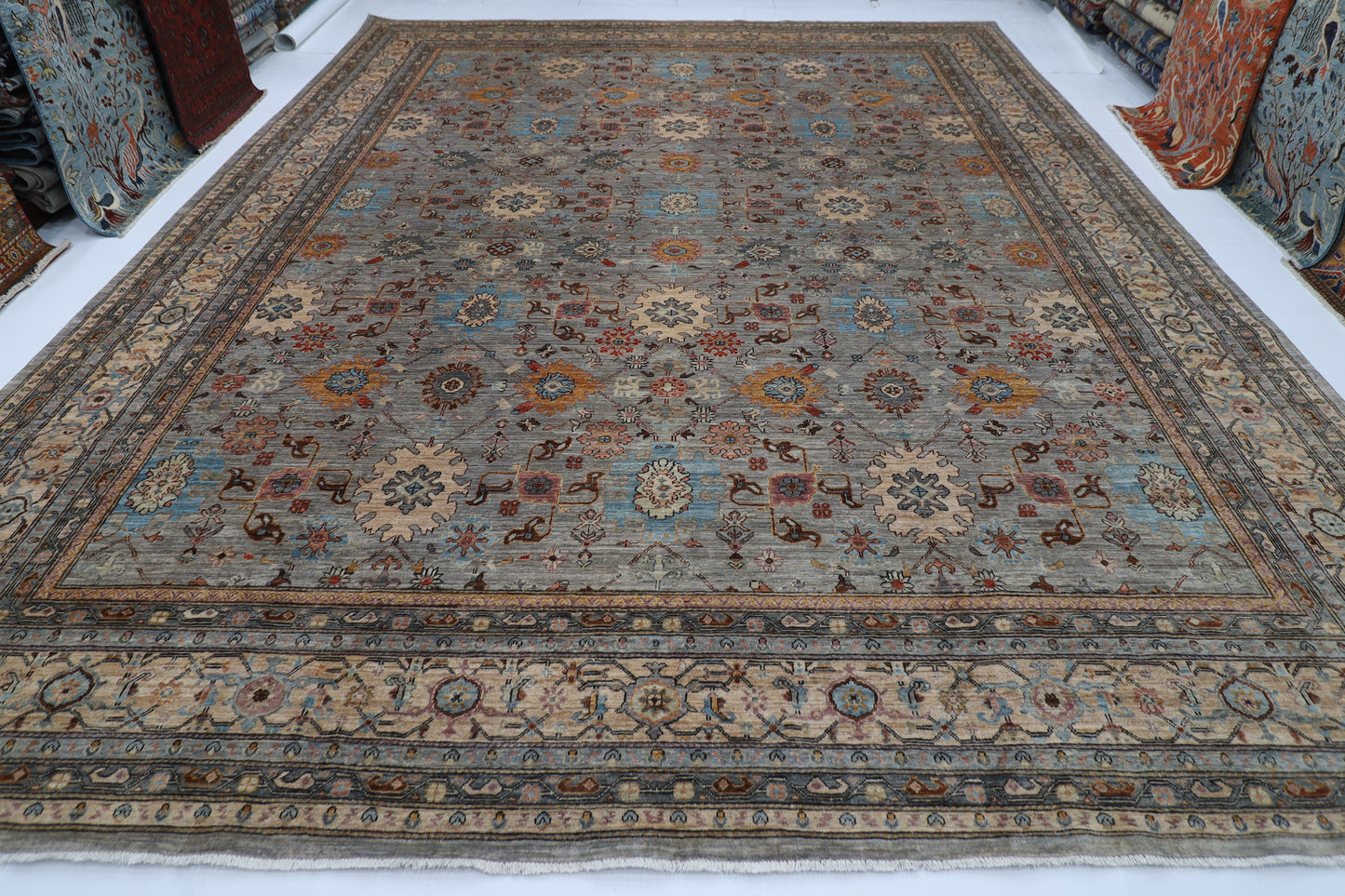 363 x 449 cm |  Bidjar Gray Tribal large Area Rug Afghan Hand Knotted veg Dye Wool carpet