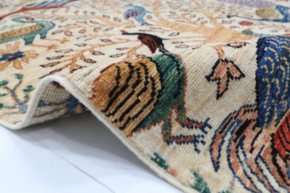 302 x 419 cm | Oriental birds beige Area Rug Afghan Hand Knotted Veg Dye Wool carpet
