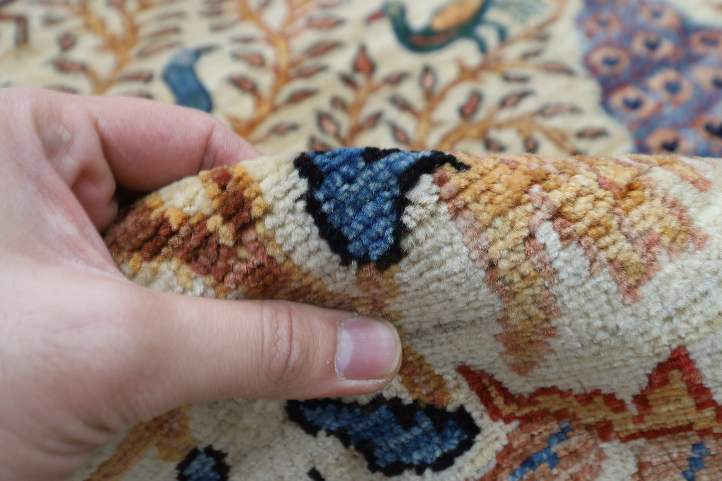 302 x 419 cm | Oriental birds beige Area Rug Afghan Hand Knotted Veg Dye Wool carpet