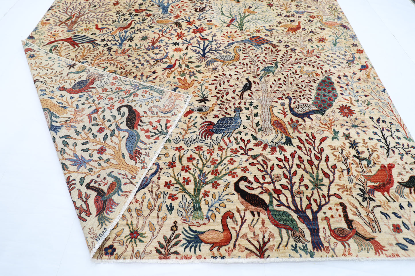 302 x 419 cm | Oriental birds beige Area Rug Afghan Hand Knotted Veg Dye Wool carpet