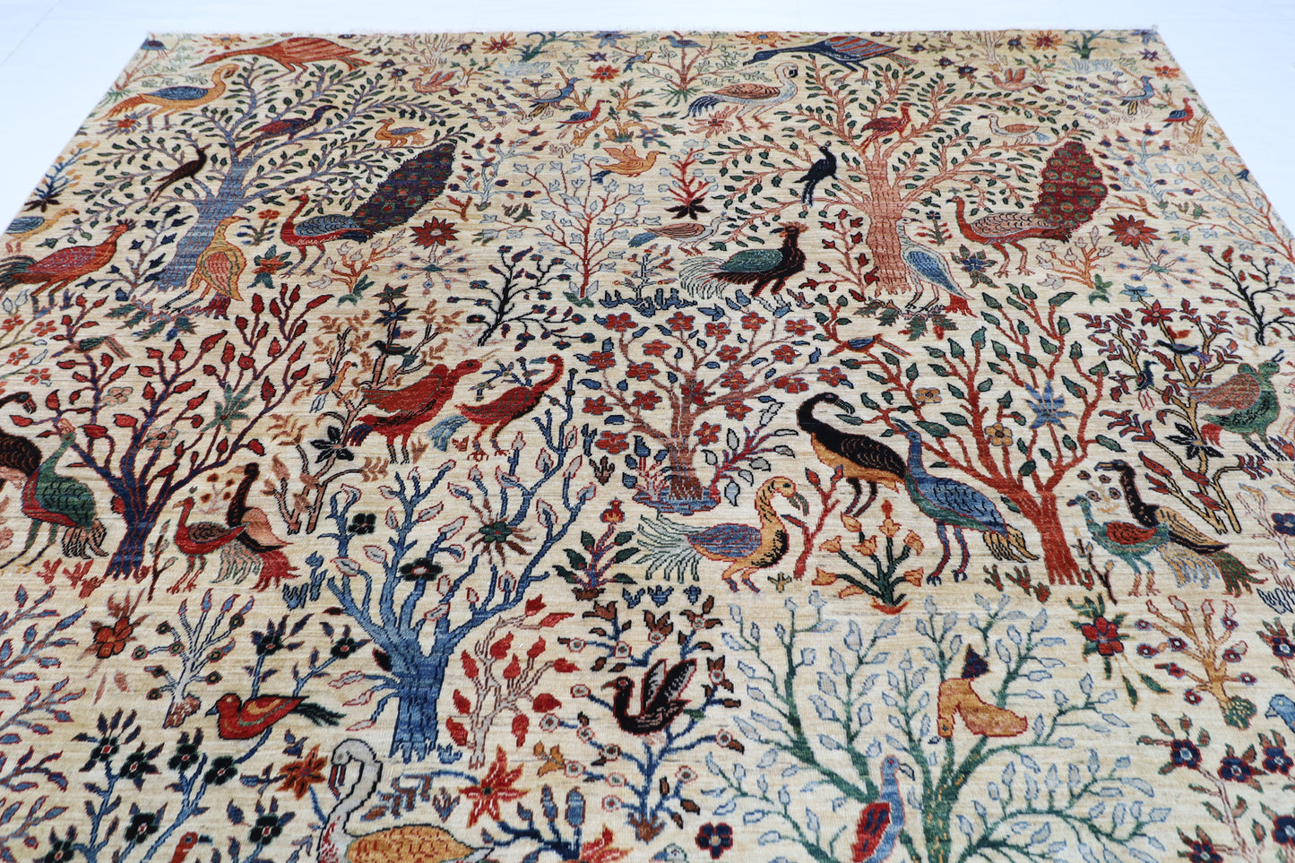 302 x 419 cm | Oriental birds beige Area Rug Afghan Hand Knotted Veg Dye Wool carpet