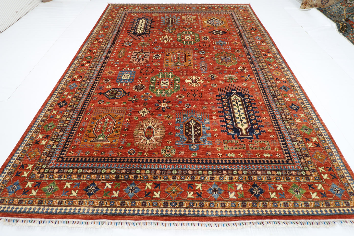 273 x 370 cm | Oriental Waziri Orange Area Rug Afghan Hand Knotted Veg Dye Wool carpet