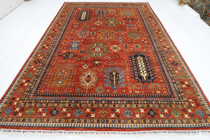 273 x 370 cm | Oriental Waziri Orange Area Rug Afghan Hand Knotted Veg Dye Wool carpet