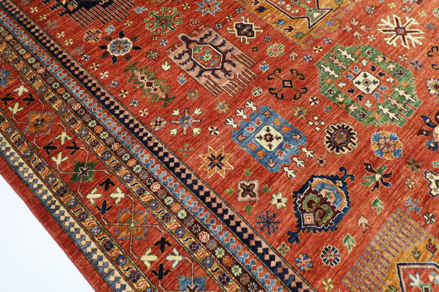 273 x 370 cm | Oriental Waziri Orange Area Rug Afghan Hand Knotted Veg Dye Wool carpet