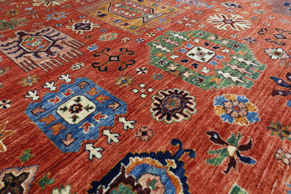 273 x 370 cm | Oriental Waziri Orange Area Rug Afghan Hand Knotted Veg Dye Wool carpet