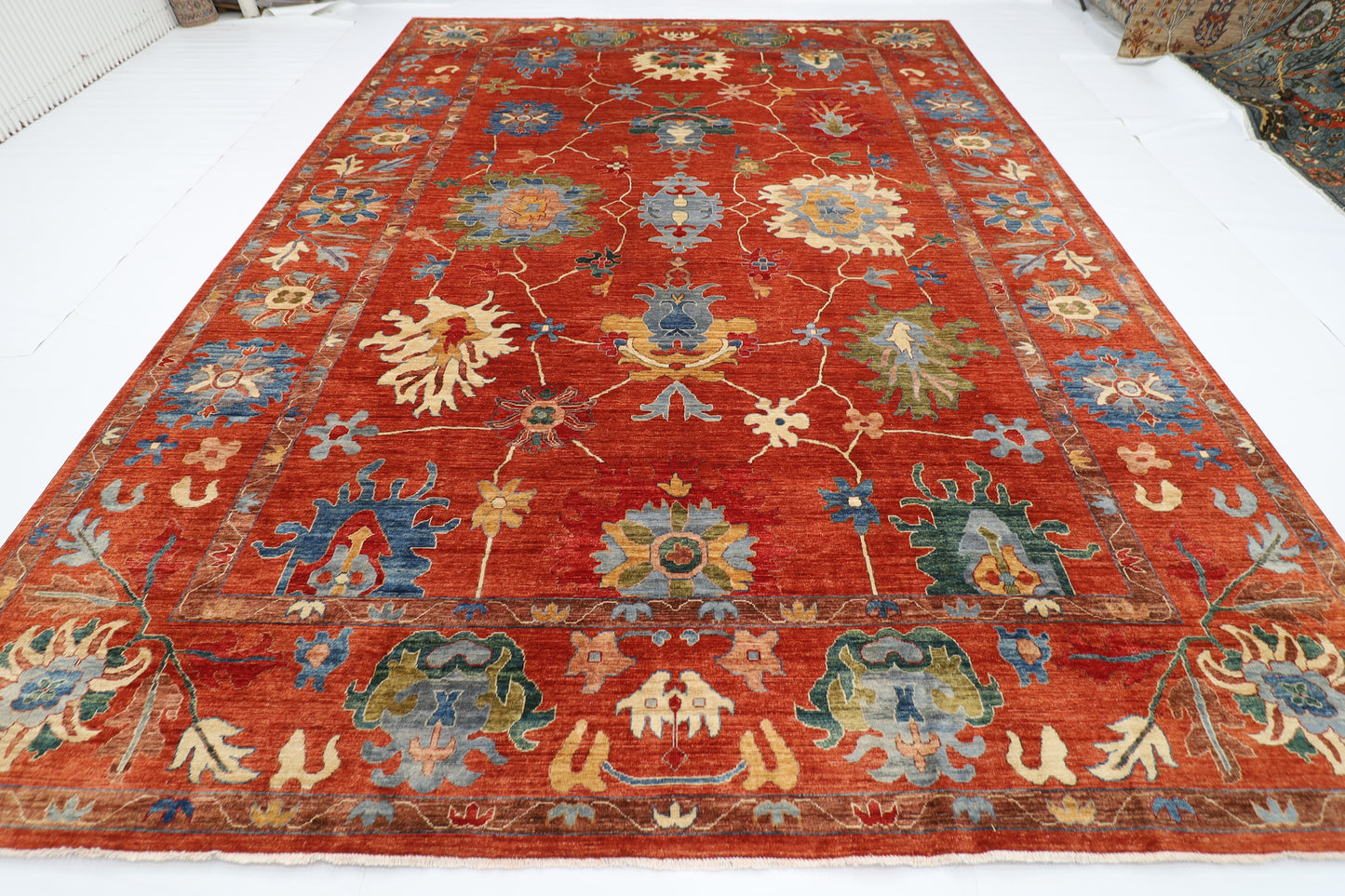 300 x 412 cm | Oriental Floral Orange Area Rug Afghan Hand Knotted Veg Dye Wool carpet