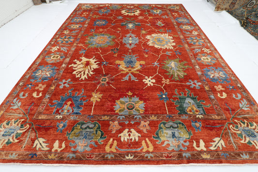 300 x 412 cm | Oriental Floral Orange Area Rug Afghan Hand Knotted Veg Dye Wool carpet