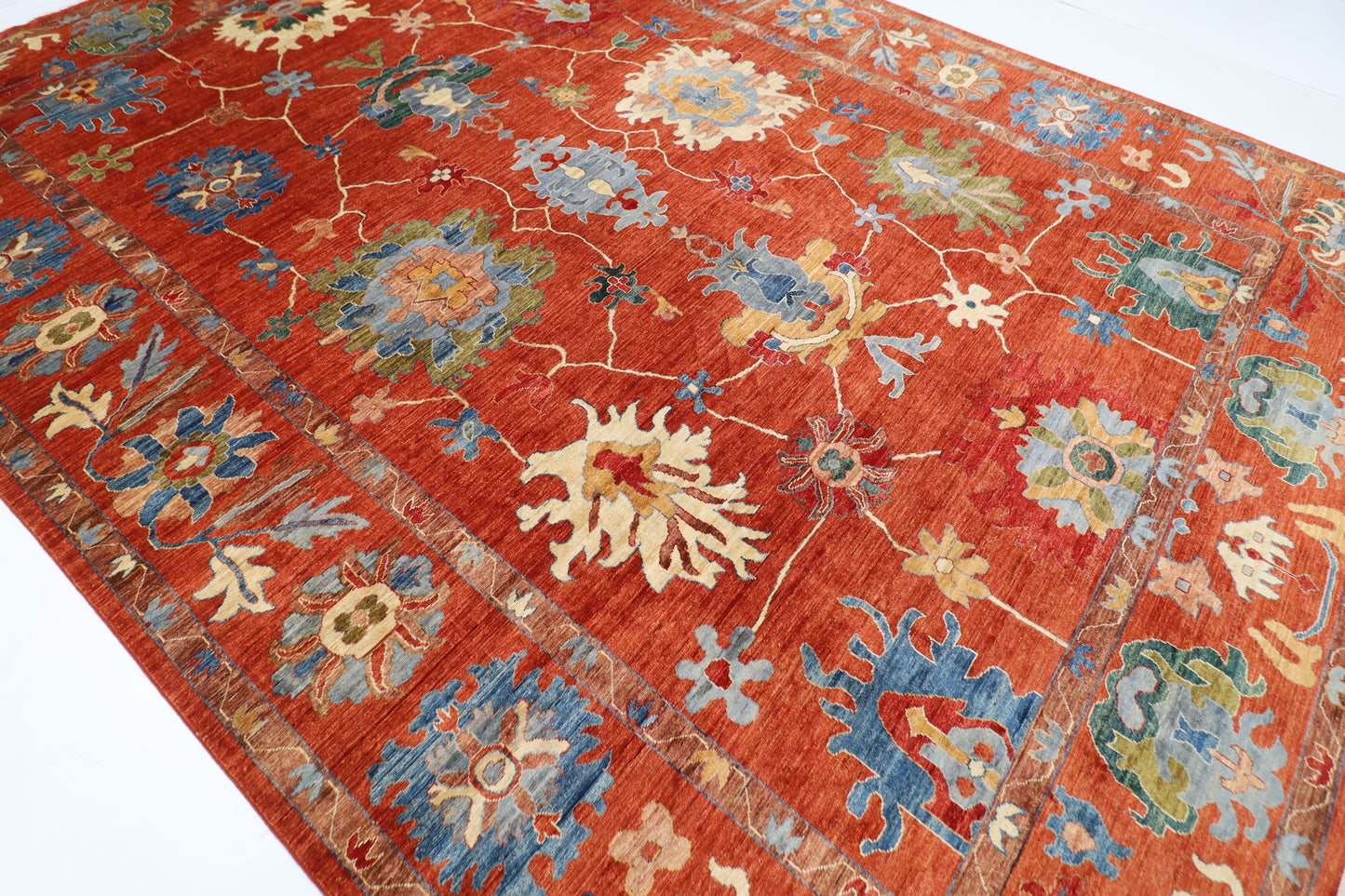 300 x 412 cm | Oriental Floral Orange Area Rug Afghan Hand Knotted Veg Dye Wool carpet