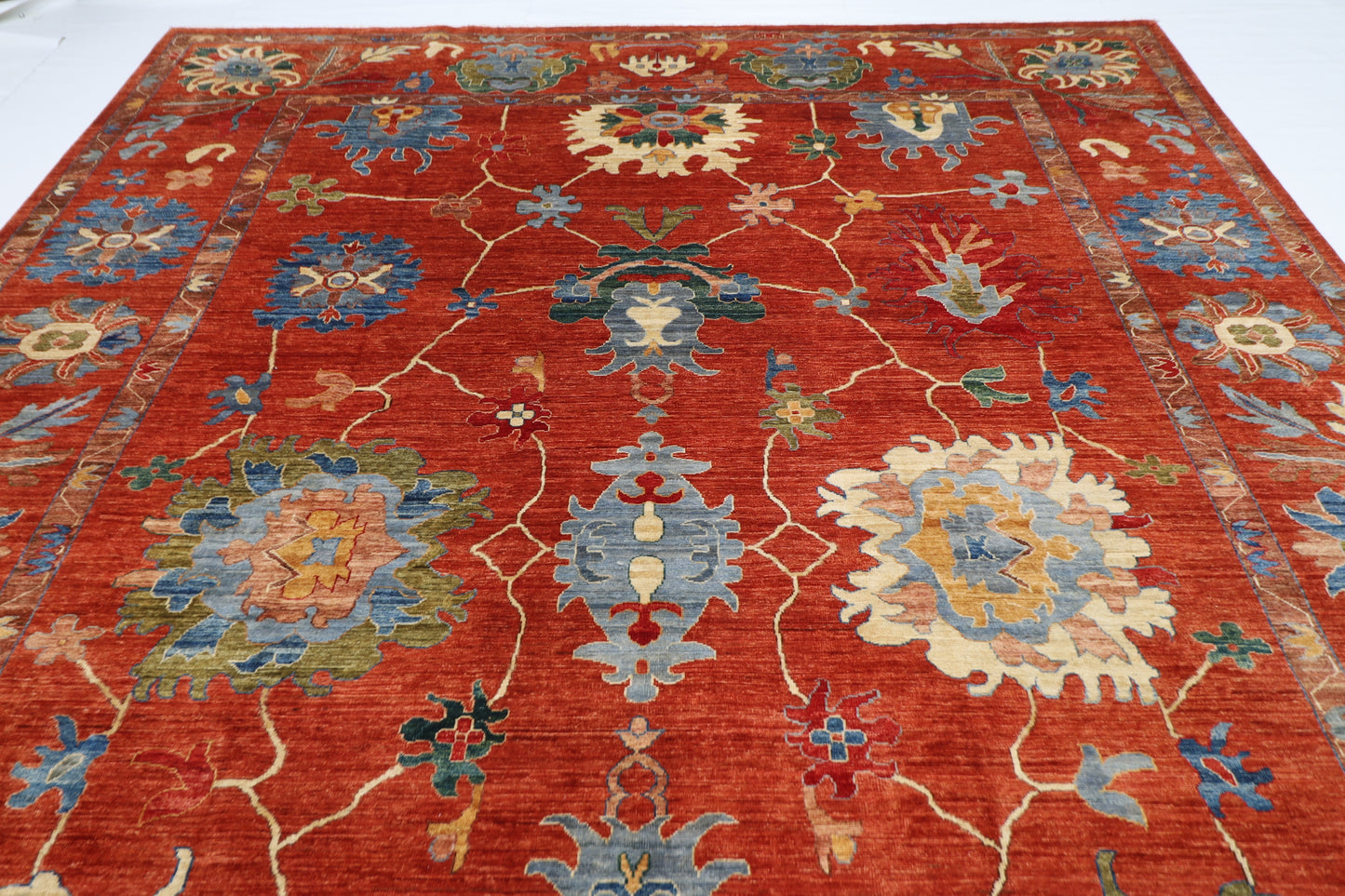 300 x 412 cm | Oriental Floral Orange Area Rug Afghan Hand Knotted Veg Dye Wool carpet